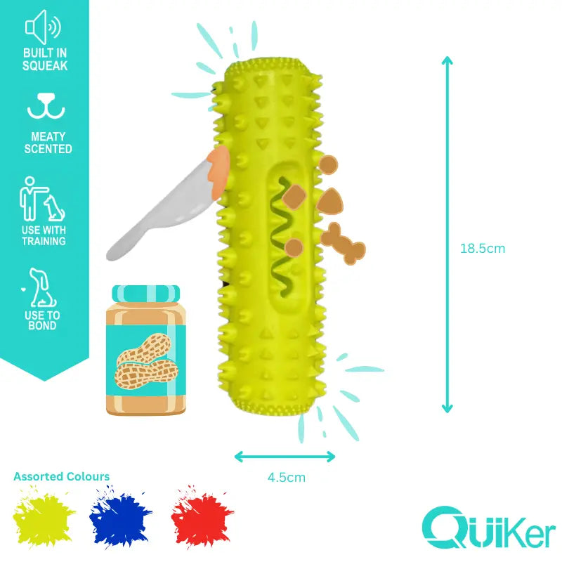 Smoked Meat Scented Baton Dog Toy, Squeaker & Treat Paste-Friendly Design