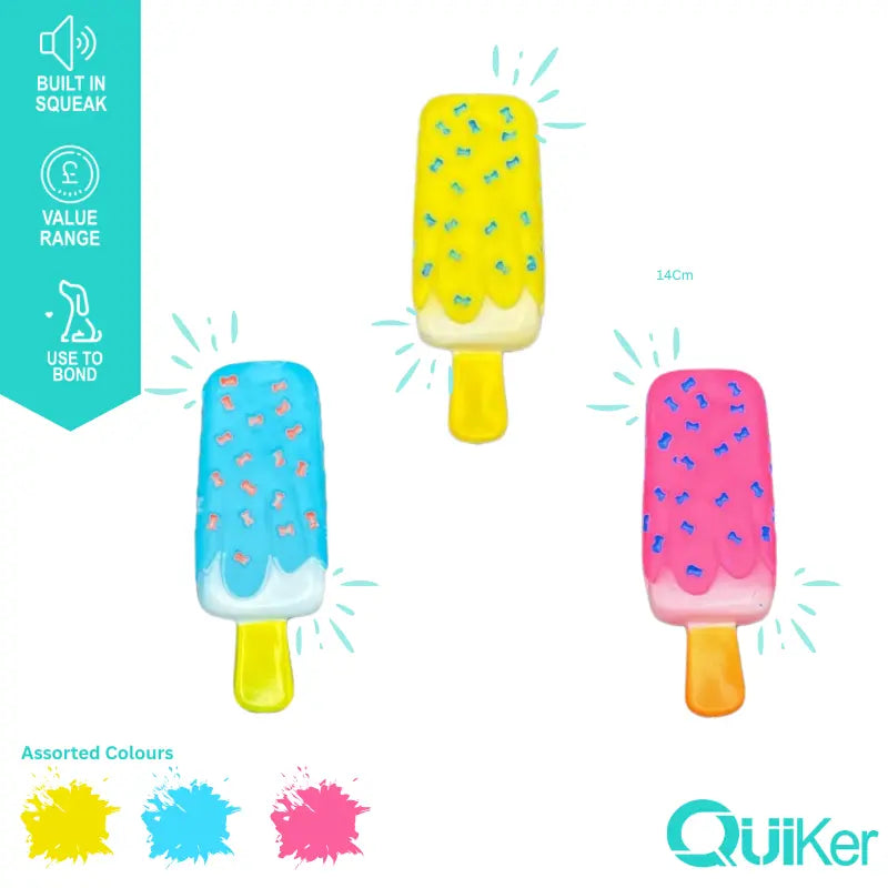 Squeaky Ice Lolly Dog Toy – Colourful Vinyl Toy for Small to Medium Dogs