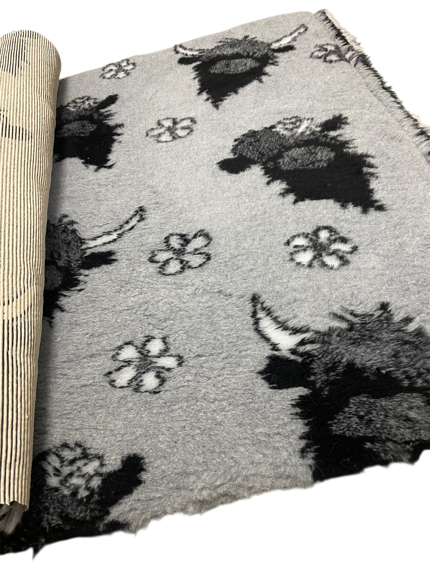 Grey Highland Cow Vet Bedding – Soft, Washable Fleece Pet Bed