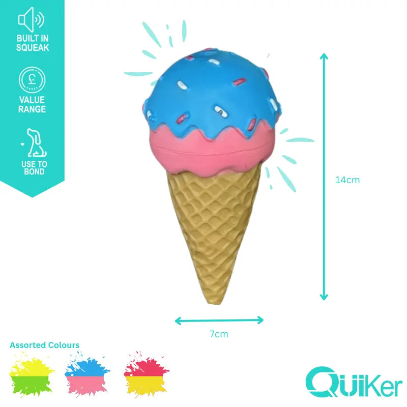 Vinyl Ice Cream Dog Toy – Squeaky, Colourful & Fun for Small Dogs (14cm)