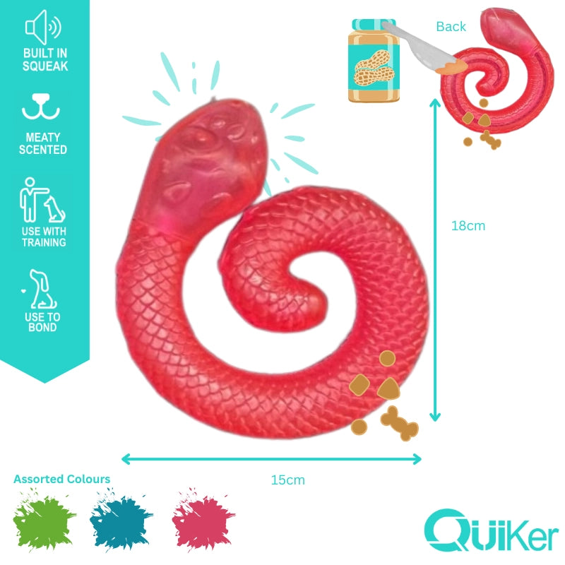 Smoked Meat Scented Snake Dog Toy – Freezable, Paste-Ready & Squeaky Fun