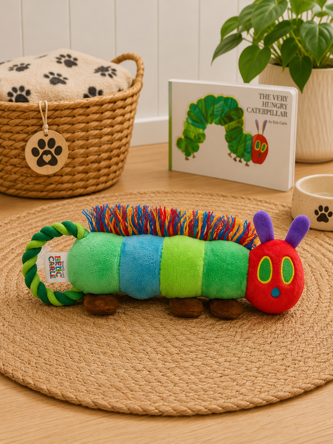 The Very Hungry Caterpillar™ Rope Tug Dog Toy | Plush Squeaky & Crinkle Tug Toy | 22cm, 30cm & 40cm