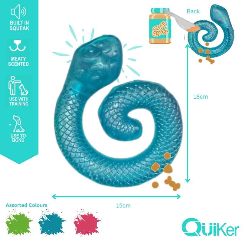Smoked Meat Scented Snake Dog Toy – Freezable, Paste-Ready & Squeaky Fun