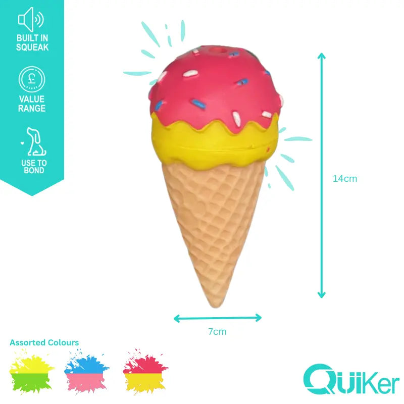 Vinyl Ice Cream Dog Toy – Squeaky, Colourful & Fun for Small Dogs (14cm)