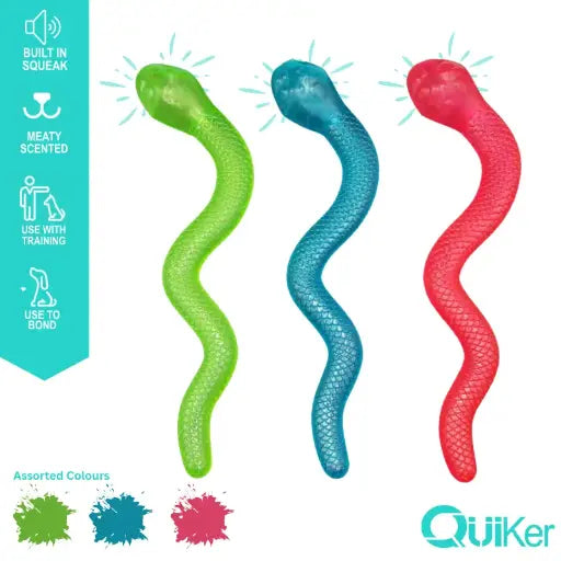 Meaty Scented Snake Dog Toy – Squeaky, Treat-Fillable & Freezable (40cm)