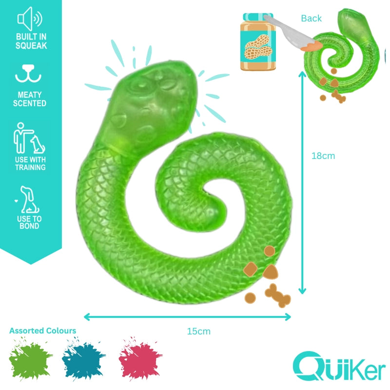 Smoked Meat Scented Snake Dog Toy – Freezable, Paste-Ready & Squeaky Fun