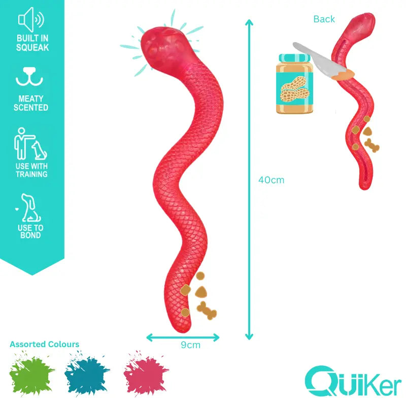 Meaty Scented Snake Dog Toy – Squeaky, Treat-Fillable & Freezable (40cm)