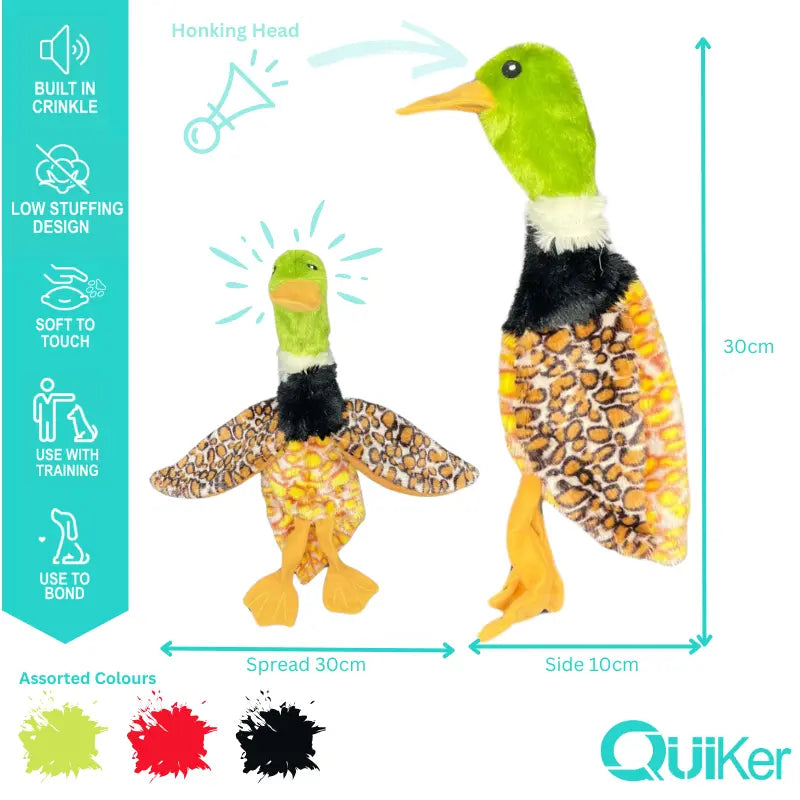 Unstuffed Crinkle Duck Dog Toy – Honking, Plush & Cuddly (30cm)
