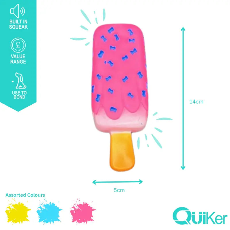 Squeaky Ice Lolly Dog Toy – Colourful Vinyl Toy for Small to Medium Dogs