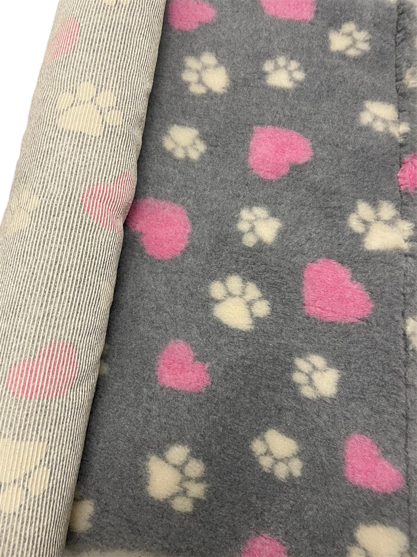 Grey with Paws & Hearts Design Premium Non Slip Vet Bedding