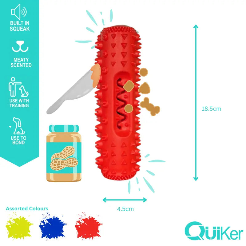Smoked Meat Scented Baton Dog Toy, Squeaker & Treat Paste-Friendly Design