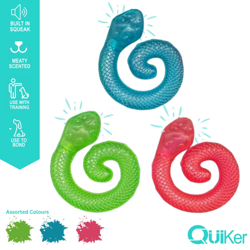 Smoked Meat Scented Snake Dog Toy – Freezable, Paste-Ready & Squeaky Fun