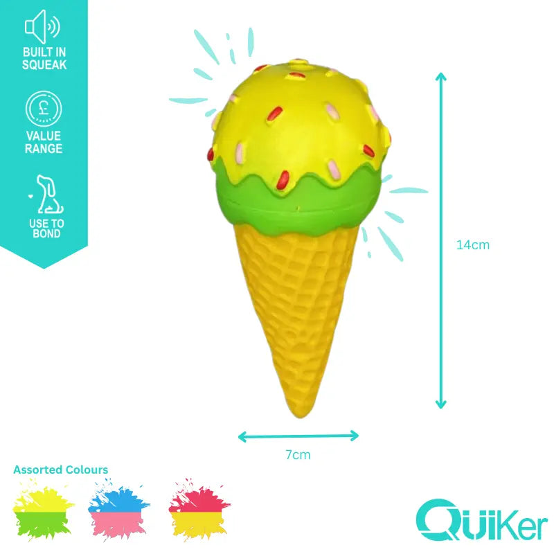 Vinyl Ice Cream Dog Toy – Squeaky, Colourful & Fun for Small Dogs (14cm)