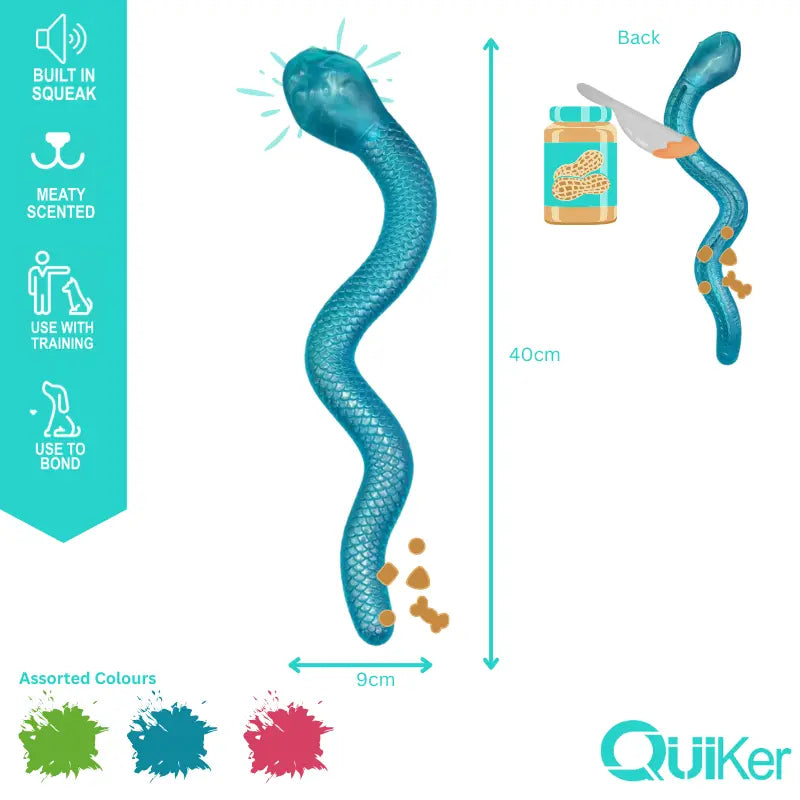 Meaty Scented Snake Dog Toy – Squeaky, Treat-Fillable & Freezable (40cm)