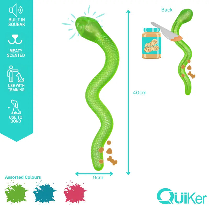Meaty Scented Snake Dog Toy – Squeaky, Treat-Fillable & Freezable (40cm)