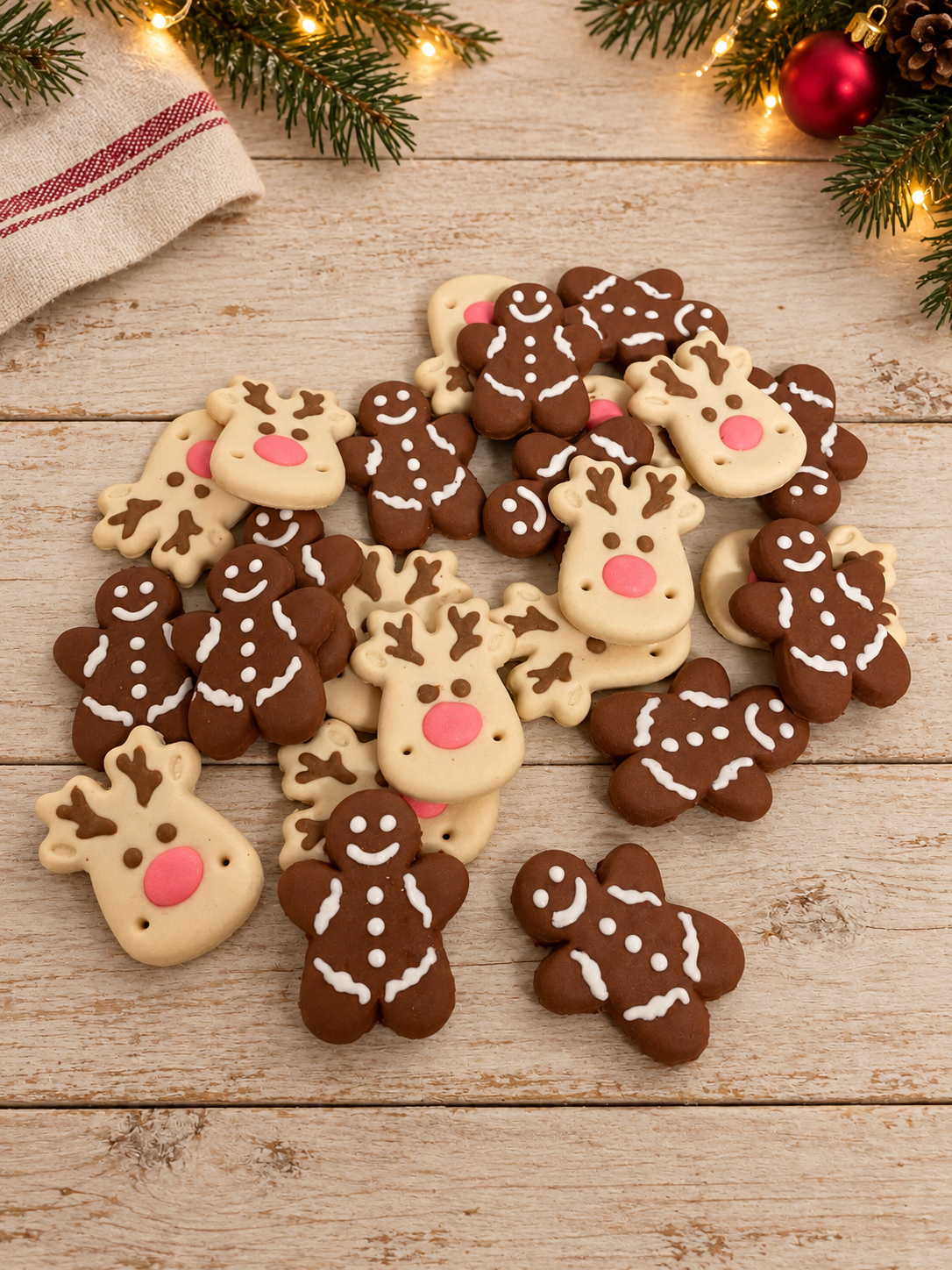 Reindeer & Gingerbread Christmas Iced Dog Biscuits – Pack of 24