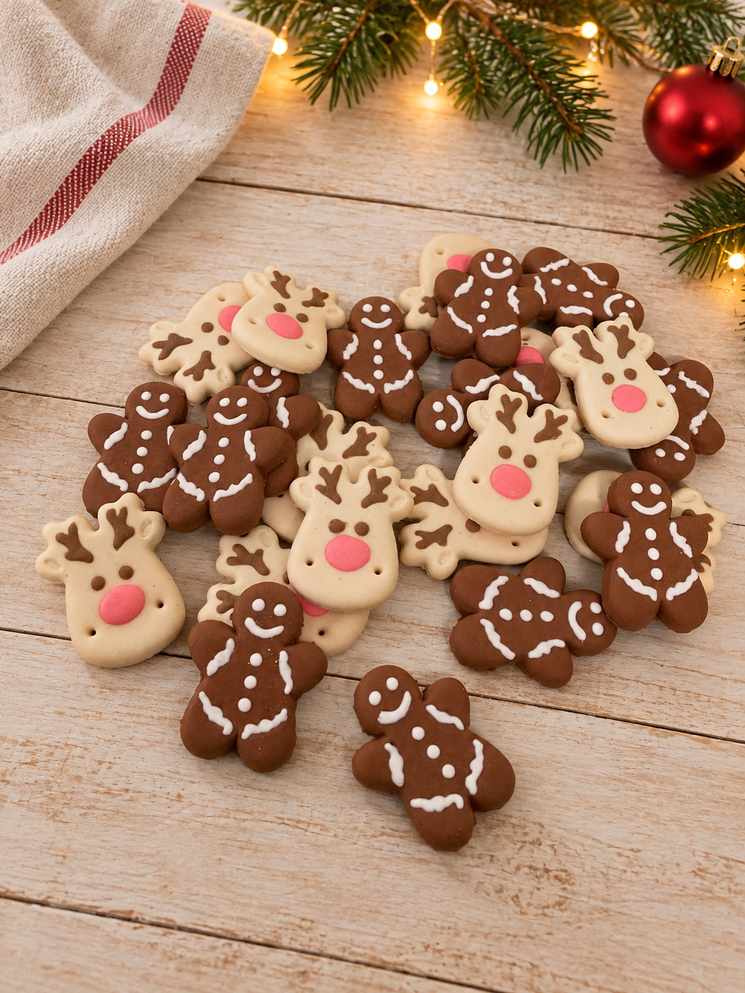 Reindeer & Gingerbread Christmas Iced Dog Biscuits – Pack of 24