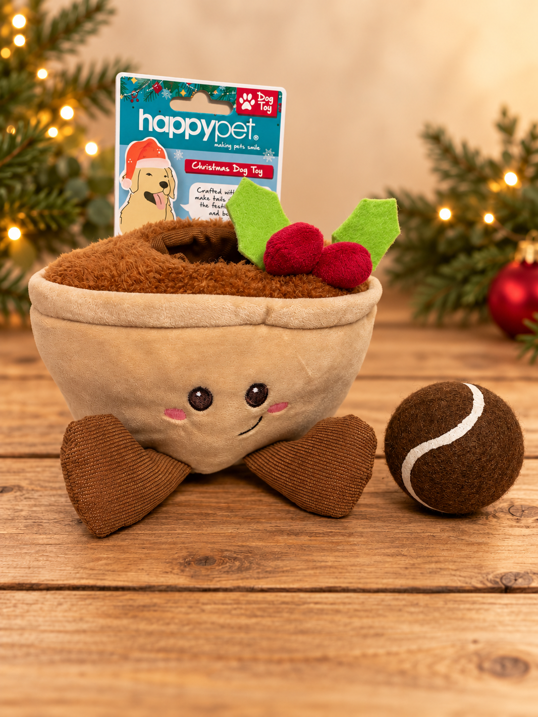 Mince Pie Plush Christmas Toy with Removable Tennis Ball