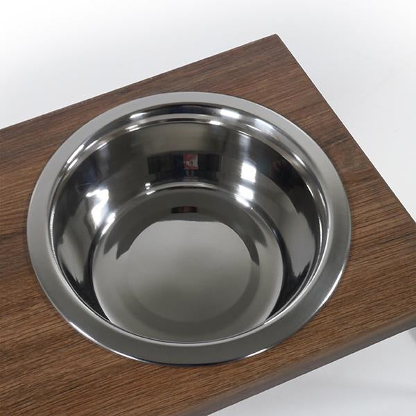 🐶 Wooden Raised Double Dog Bowl Slow Feeder – Stainless Steel Diner (46cm)
