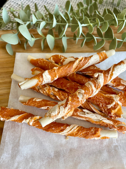 Salmon & Cod Wrapped Rawhide Dog Sticks (Pack of 10)