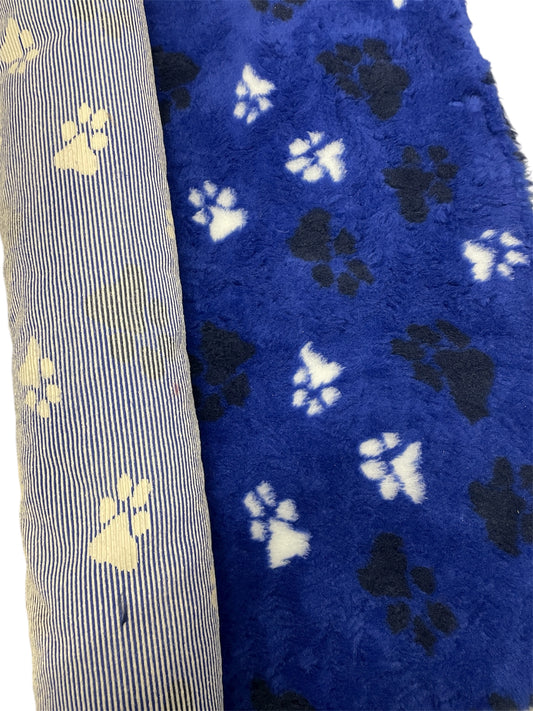Dark Blue with Black & White Paw Print Design Premium Non Slip Vet Bedding