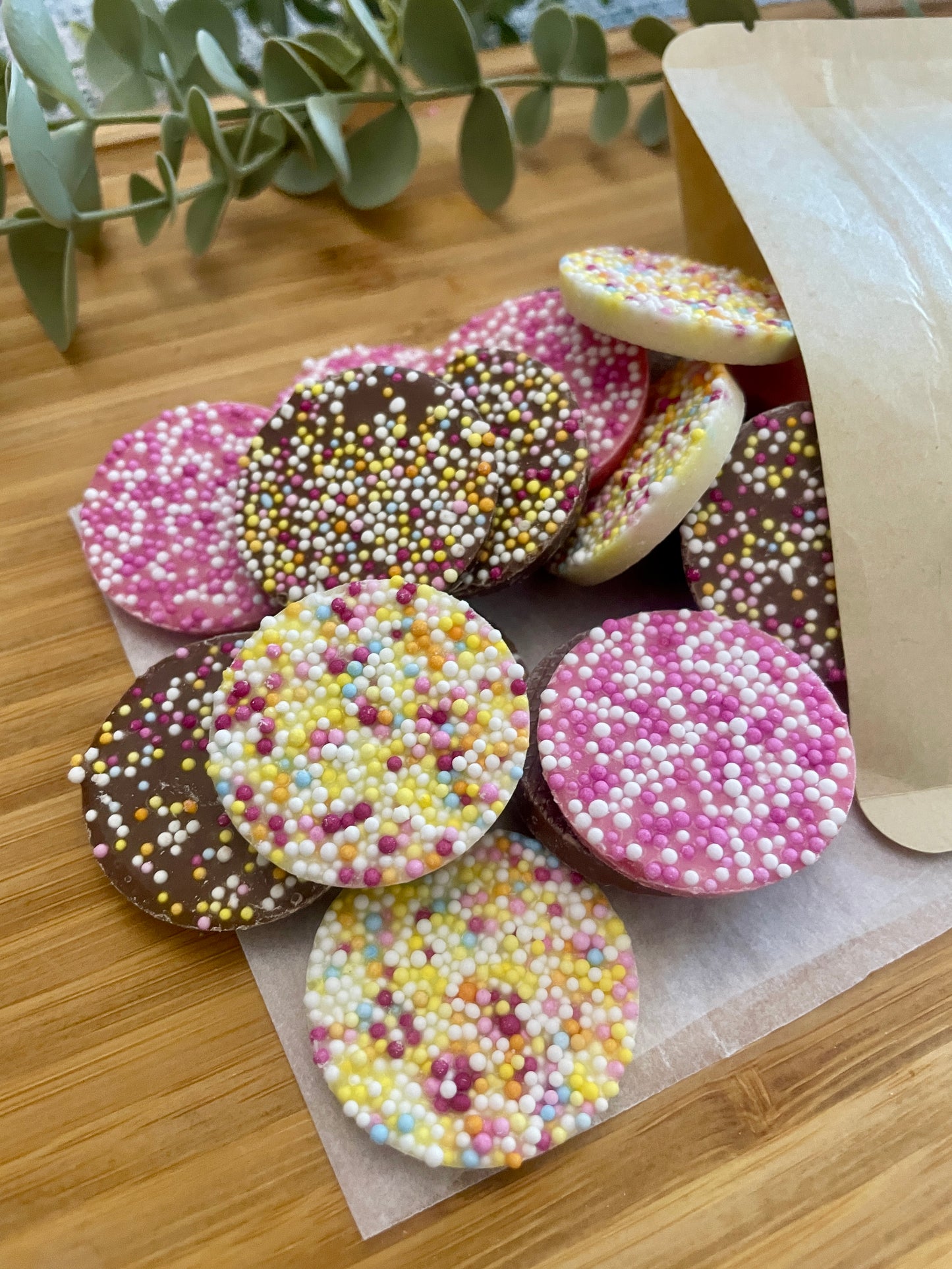 Doggy Chocolate Sprinkle Coins – Fun, Colourful Dog Treats in Strawberry, Milky & Carob