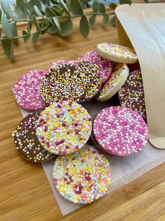 Doggy Chocolate Sprinkle Coins – Fun, Colourful Dog Treats in Strawberry, Milky & Carob