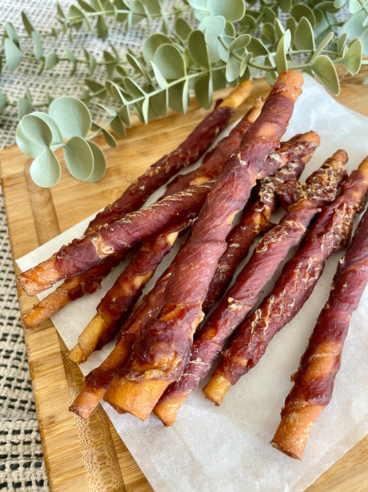 Duck Wrapped Smoked Rawhide Dog Sticks (Pack of 10)