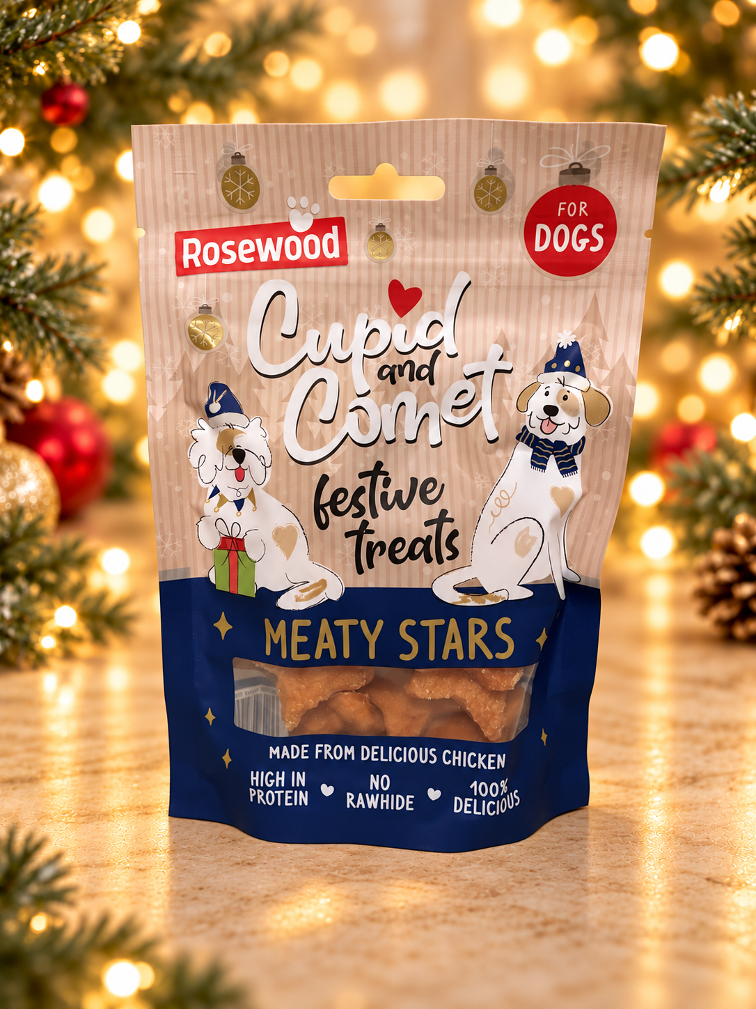 Cupid & Comet Meaty Stars Christmas Chicken Dog Treats 100g