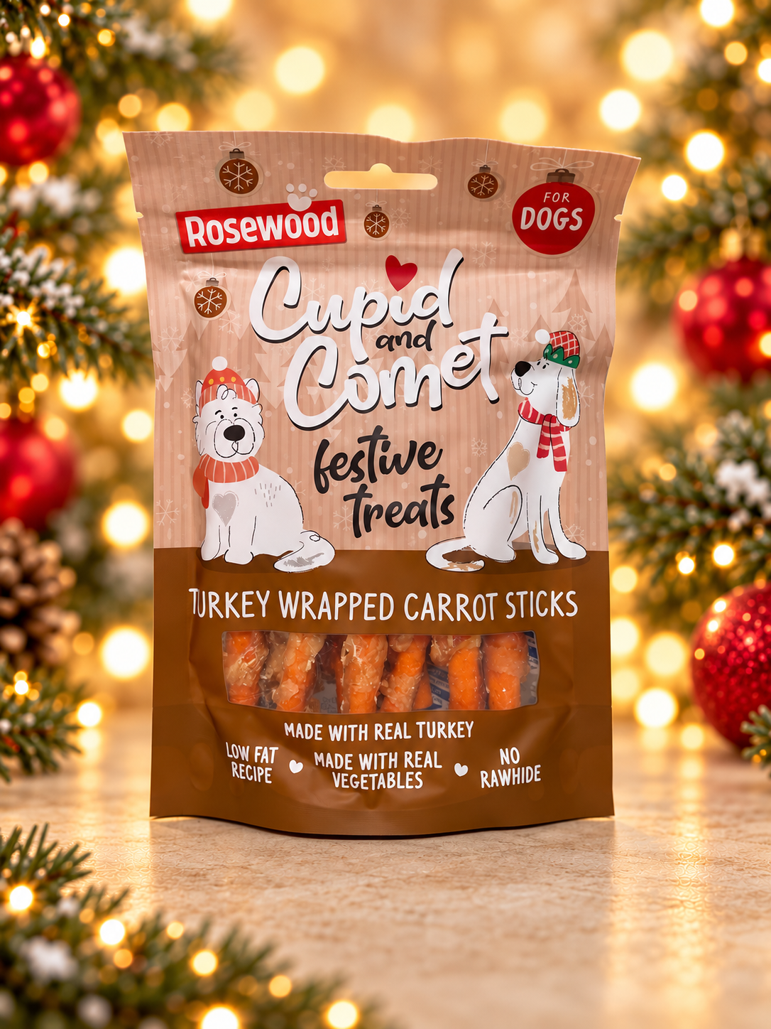 Cupid & Comet Turkey Wrapped Carrot Sticks Christmas Dog Treats