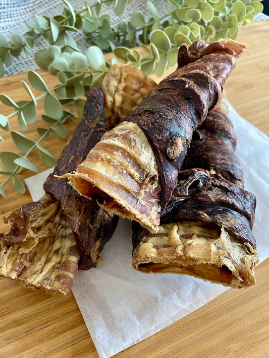 Buffalo Trachea Wrapped in Buffalo Lung for Dogs – Natural High Protein Dog Chew
