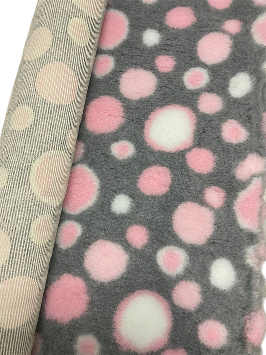 Grey with Pink Bubbles Non Slip Design Premium Non Slip Vet Bedding