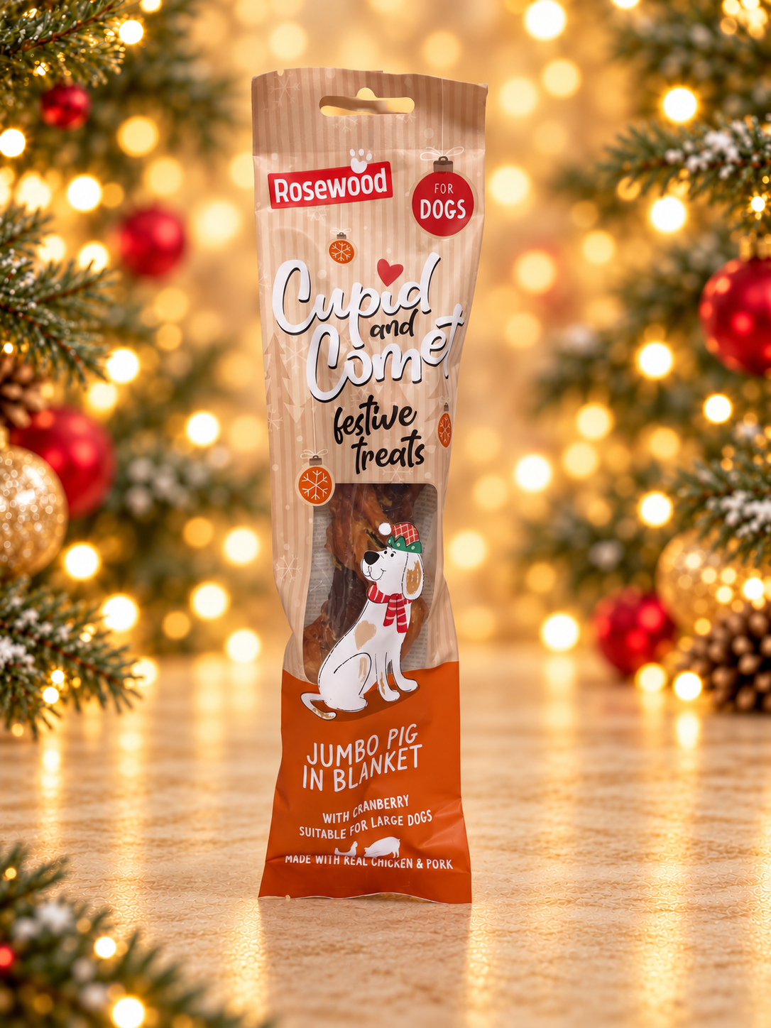 Cupid & Comet Jumbo Pig in Blanket with Cranberry Christmas Dog Treat