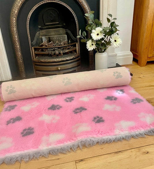 Pink & Grey Paw Print Premium Non Slip Vet Bedding
