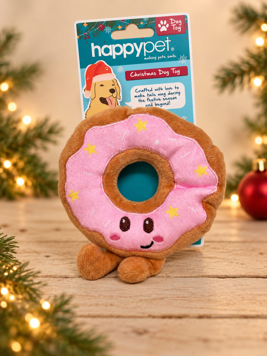 Festive Donut Plush Toy – Squeaky & Crinkle