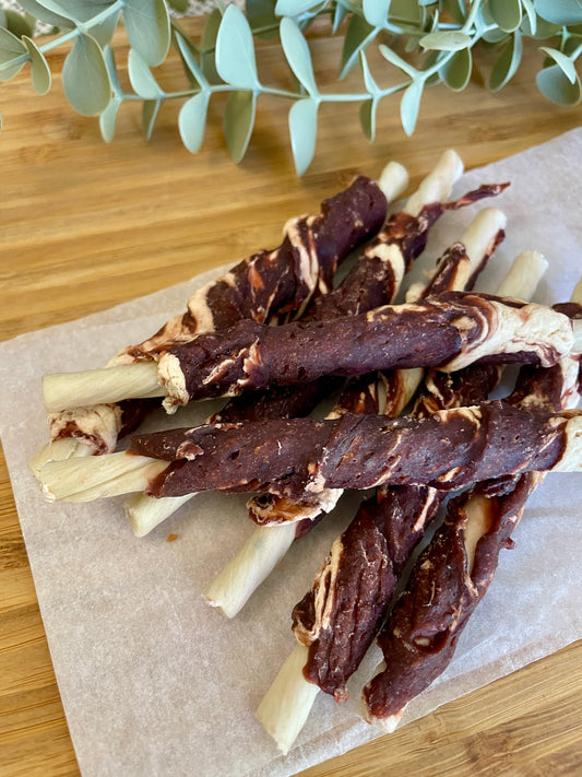 Beef & Cod Wrapped Rawhide Dog Sticks (Pack of 10)