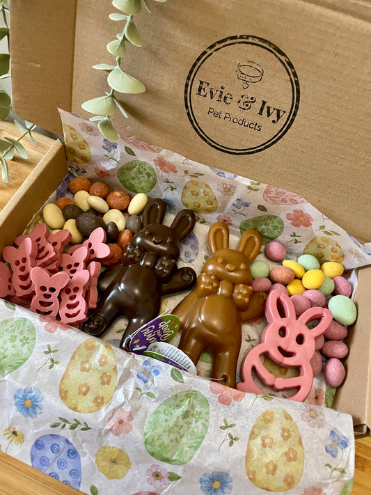 Easter Bunny Dog Treat Box – Dog Easter Gift Hamper with Peanut Butter Eggs & Bunny Treats