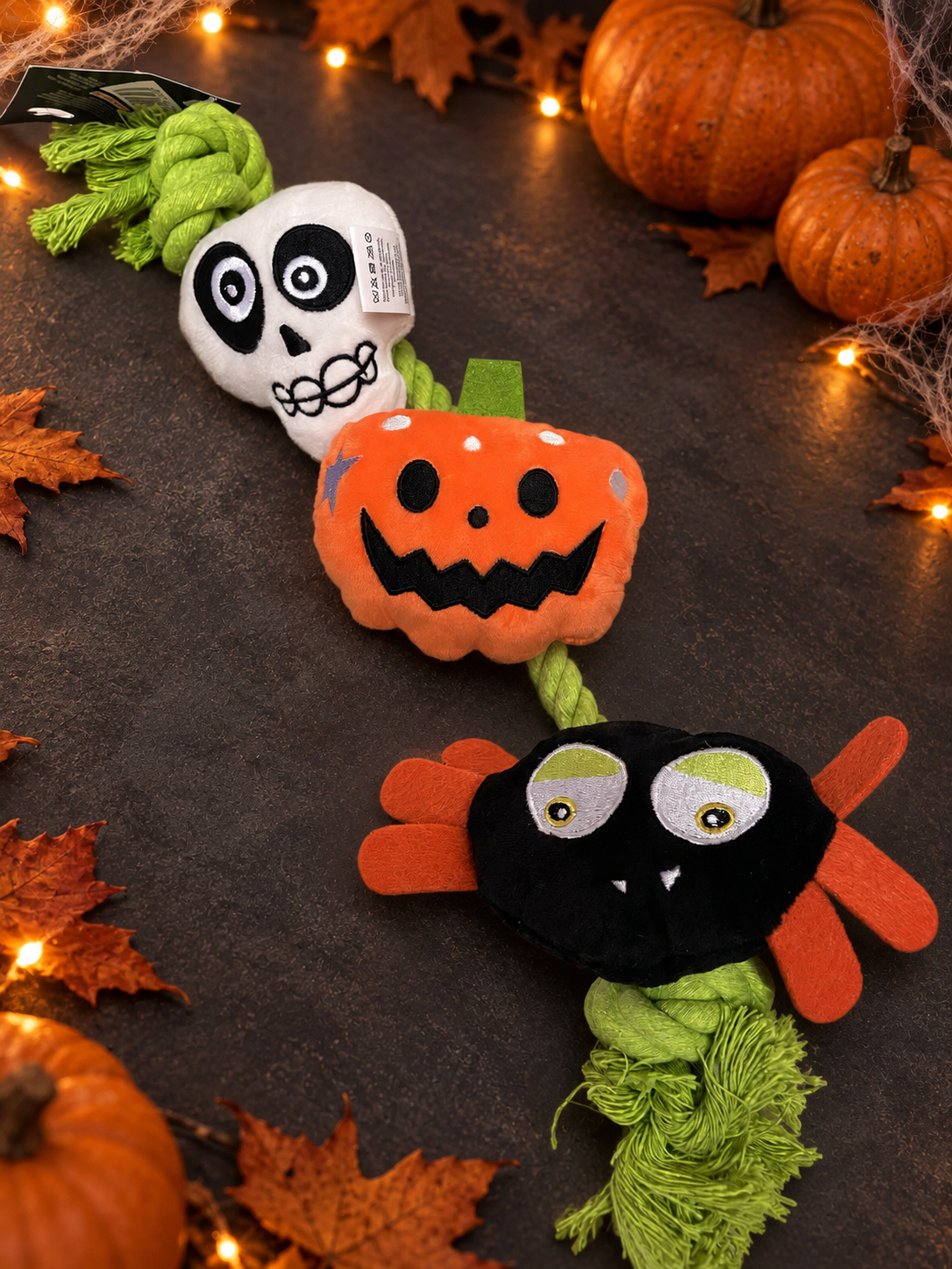 Halloween Skull, Pumpkin & Spider Rope Tug Dog Toy