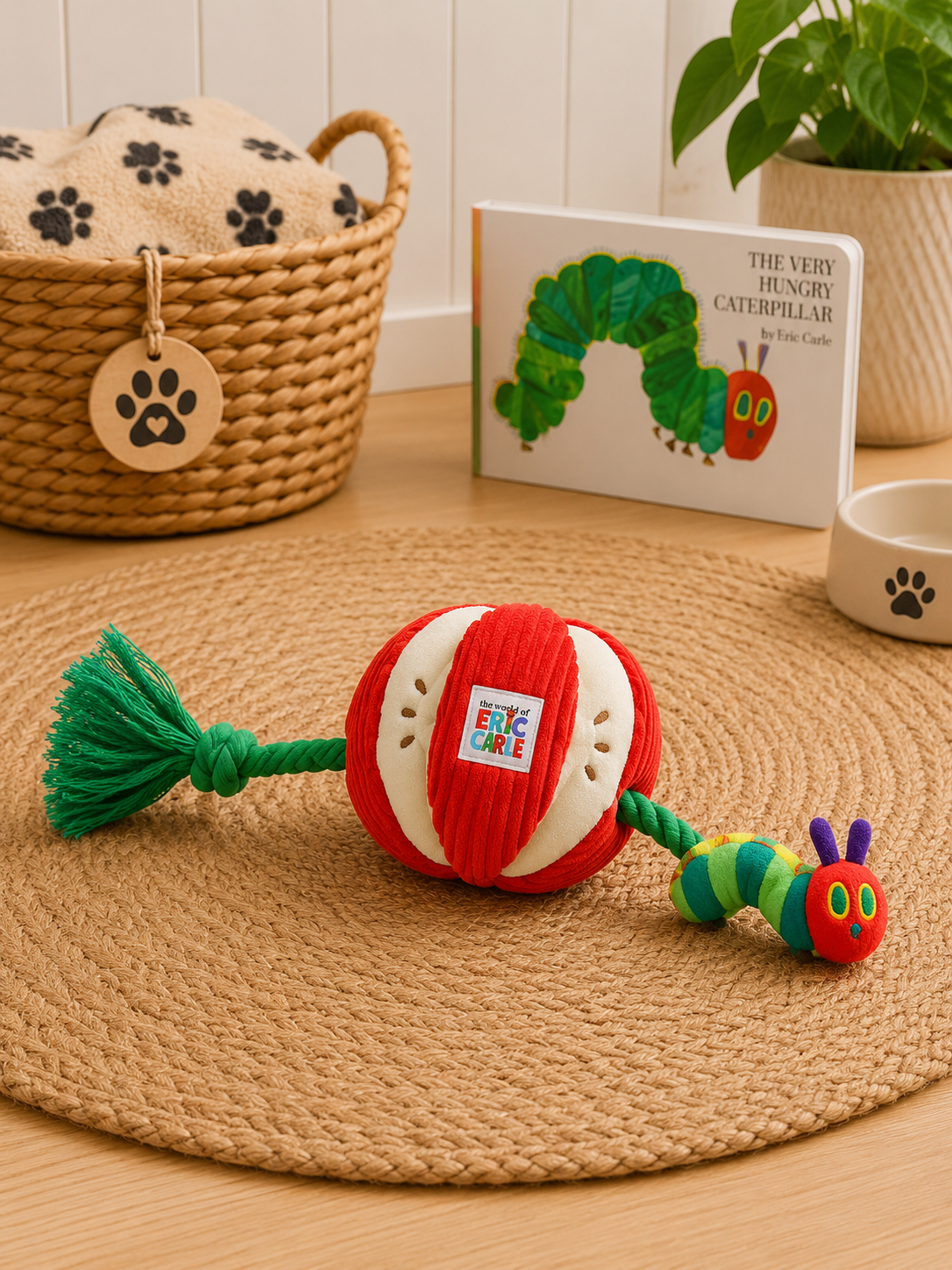 The Very Hungry Caterpillar™ Apple Rope Tug Dog Toy | Plush Squeaky Tug Toy | Interactive Dog Toy