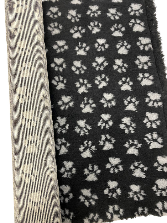 Black with Grey Paw Print Design Premium Non Slip Vet Bedding