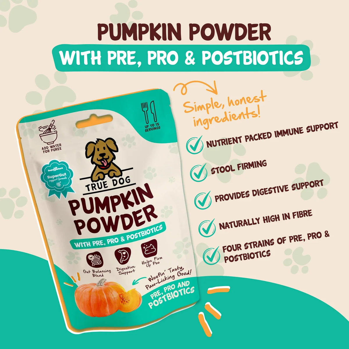 True Dog Pumpkin Powder with Pre, Post & Probiotics 100g