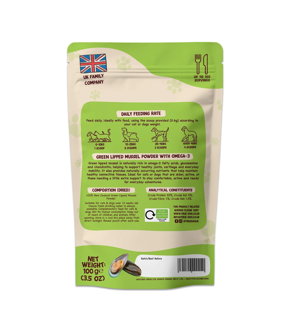 True Dog 100% New Zealand Green Lipped Mussel Powder