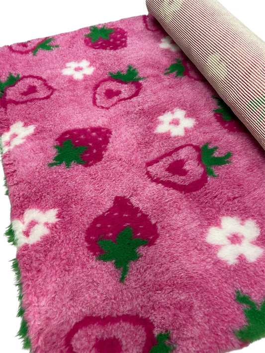 Pink strawberry design vet bedding roll for dogs and puppies